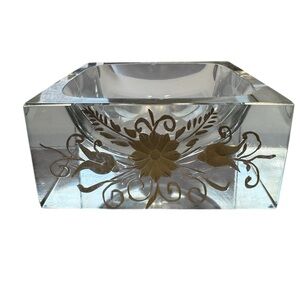 VTG etched with gold ashtray/trinket dish